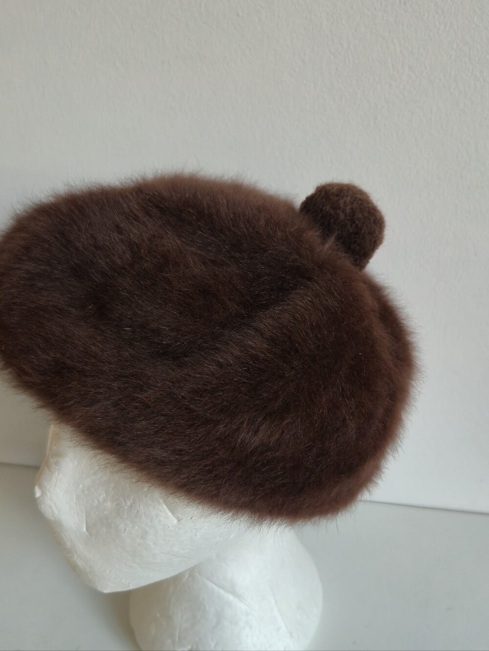 Vintage Kangol Design Brown Wool Beret Hat Made in England Pom Pom